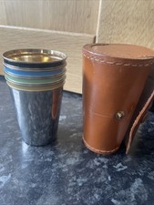 Stainless Steel Nesting Stirrup Cups With Coloured Enamel 1930’s Germany Cased