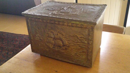 Vintage brass and wood log - and,