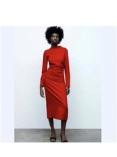 Zara Red Draped Midaxi Pencil