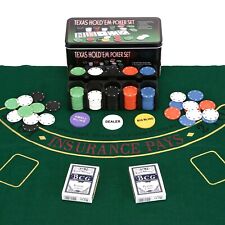 200 Poker Game Texas Hold'em Set Gaming Mat Chips 2 Decks Playing Card With Box