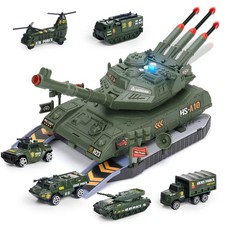 Army Tank Playset with Diecast Military Vehicles Lights Sounds for Kids
