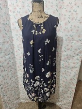 PRIMARK, WOMEN'S NAVY/PINK POLY SLEEVELESS FLORAL A-LINE DRESS, SIZE 10