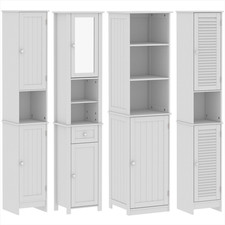 Bathroom Cabinet Freestanding Tallboy Wood Cupboard Storage Mirrored Unit White