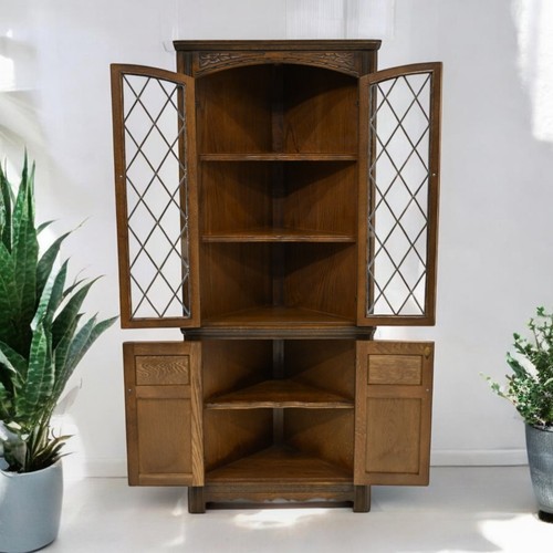 Oak corner display cabinet old - oak,