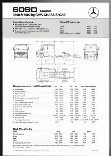 Mercedes benz 609d - chassis, cab