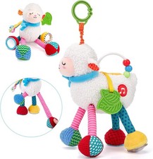 Hahaland Plush Musical Sheep Baby Toy 0–6 Months – Rattle, Teether & Mirror