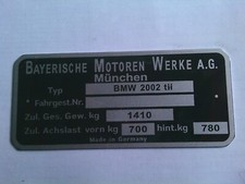 Nameplate BMW 2002 tii 1410 kg