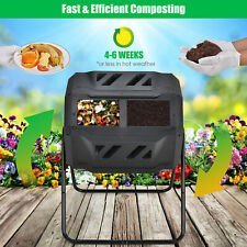 Compost Tumbler 45-Gallon Garden Waste Bin Fertilizer with Dual Rotating Chamber