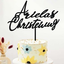 Personalised Christening Cake Topper Custom Name Baptism Wooden Cake Decorations