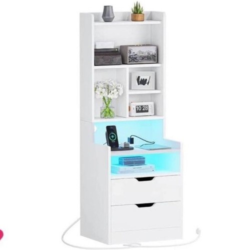 Led nightstand with cabinet - nightstand,
