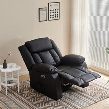 Massage Recliner Sofa Leather Electric Heated Armchair Lounge Arm Chairs Black