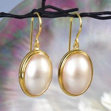 Earrings White Mabe Pearl Oval