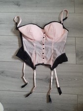 BNWOT Vintage Ann Summers Cosmopolitan Pink Black Pinstripe Corset Top Size 38D