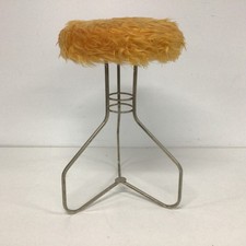 Vintage Metal Stool with Orange Fluffy Seat Cover (O) #452