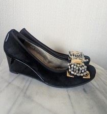 Marco Moreo wedge court shoes, suede/patent, gold embellished **VGC** UK 5.5