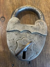 LARGE ANTIQUE HEAVY DUTY PADLOCK HEART SHAPED
