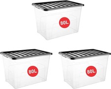3 x 80L Clear Plastic Storage