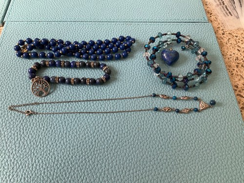Blue bead necklace bracelets - bead, necklace,