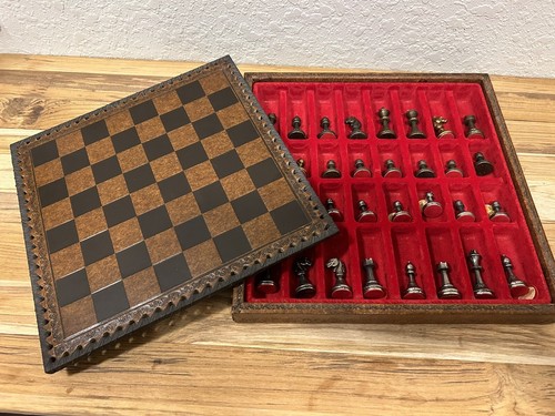Vintage leather chess board - chess,