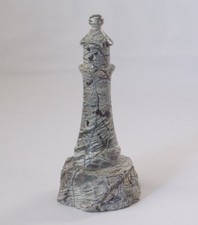 CORNISH SERPENTINE STONE MODEL LIGHTHOUSE LIGHT GREY DARK GREY VEINING 11 CM