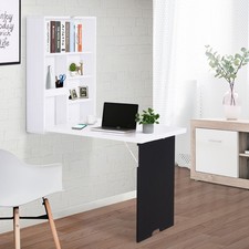Folding Wall-Mounted Drop-Leaf Table w/Chalkboard Shelf Multi-Function White