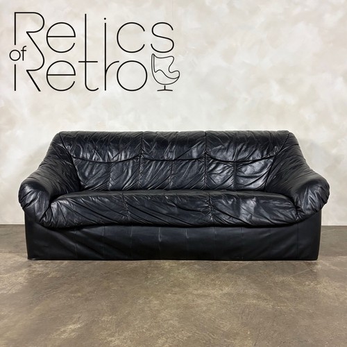 Black leather three seater - leather,