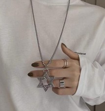 Mens Stainless Steel Star of David Pendant Necklace Jewish Israel Silver Bardian