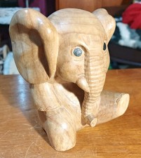 Hand Carved Solid Wooden Elephant Figurine 6cm High Vintage