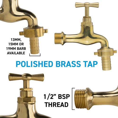 Polished brass garden tap - brass,