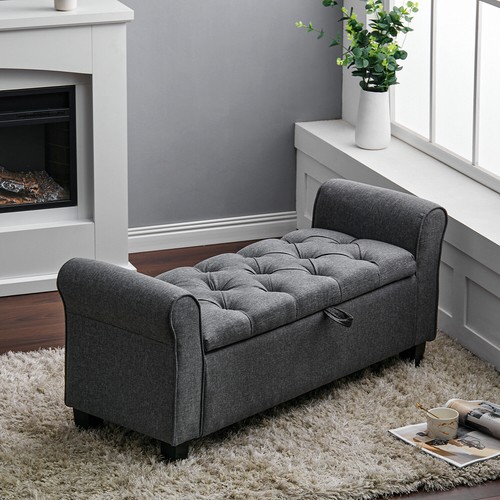 Linen upholstered ottoman - upholstered,