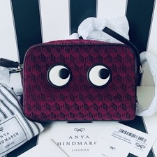 Genuine ANYA HINDMARCH Raspberry AH Logo Eyes Velvet and Leather Bag NEW 👀