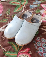 Swedish Pale Powder Blue Leather Wooden Clogs EU 40 UK 6.5/7