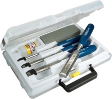 STANLEY 4 Piece Bevel Edge Wood Chisel Set,Sharpening Stone & Oil In Case,016130