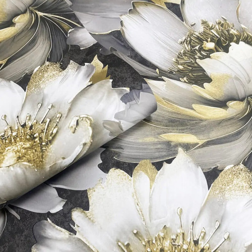 Charcoal gold floral wallpaper - gold,