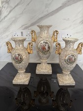 Vintage Empire Ware Vases 1178 & 858 Classical Scenes with Gilt Handles Set of 3