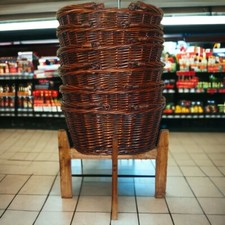 Wicker Shopping Baskets Folding Handles & Wooden Shopping Display Stand - LARGE