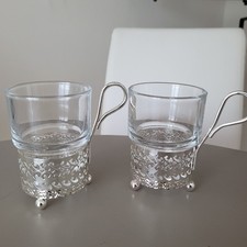 2 x  Pretty Morrocan Style Tea / Coffee Glasses and Holder