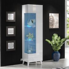White Display Cabinet Modern High Gloss &Matt Cupboard LED Lights Azzurro 12