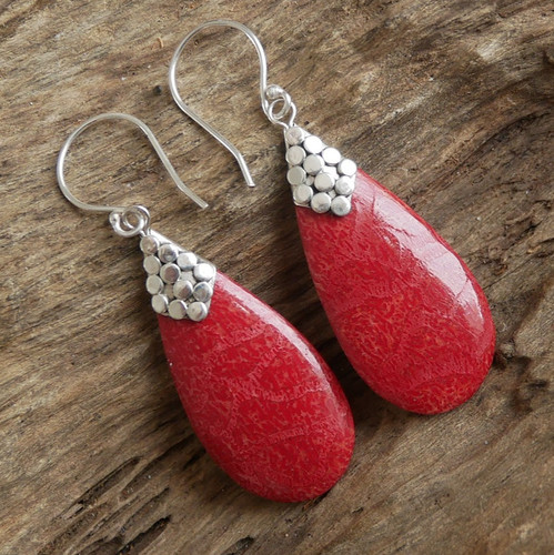 Long teardrop shape red coral - long,