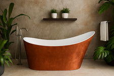 Rafael Copper 1570mm Free Standing Bath Gloss White Inside Slipper