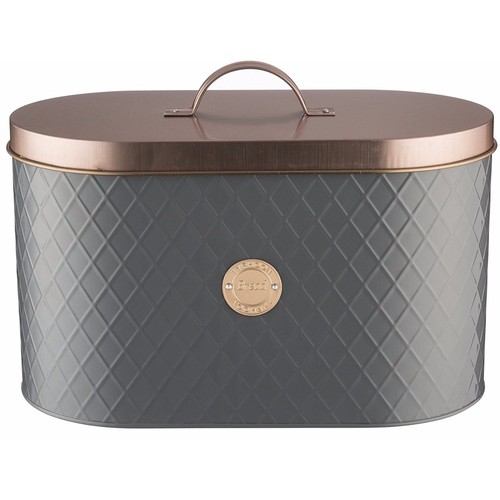 Bread bin grey copper - bread, oval