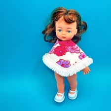 Vintage Amanda Jane Doll Clothing Fringed Poncho.  1970s Fabric, Label - No Doll