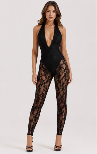 Women elegant black lace - black,