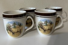 Cabela’s Bugling Elk Coffee Mugs 4pc Set Hunting Wildlife Deer Rustic Lodge