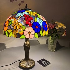 16 Inch Tiffany Style Table Lamp Handcrafted Stained Glass Bedside Light Desk UK