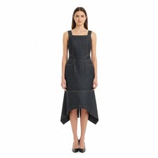 ALAÏA Denim Dress Womens Size XS Dark Blue Sleeveless Paneled Asymmetrical Hem