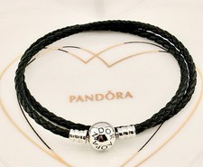 New Genuine Authentic Pandora Moments Double Black Leather Bracelet 590745CBK