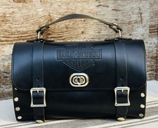 HARLEY DAVIDSON Barrel Satchel Style Purse Handbag Black Leather Made In USA