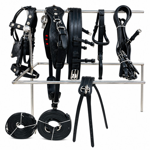 Premium black leather horse - black,
