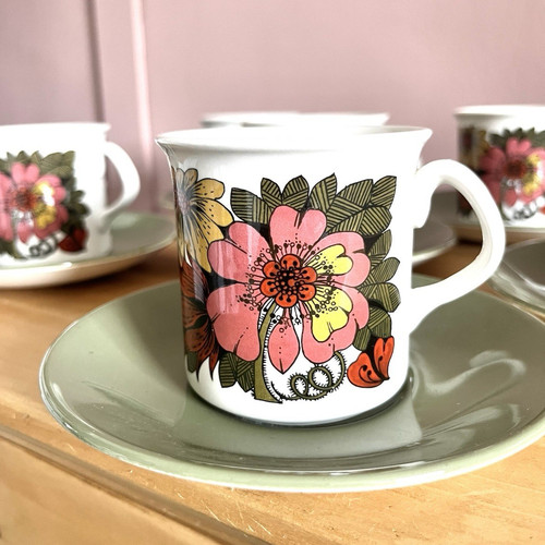 Vintage 70s floral coffee cups - coffee,
